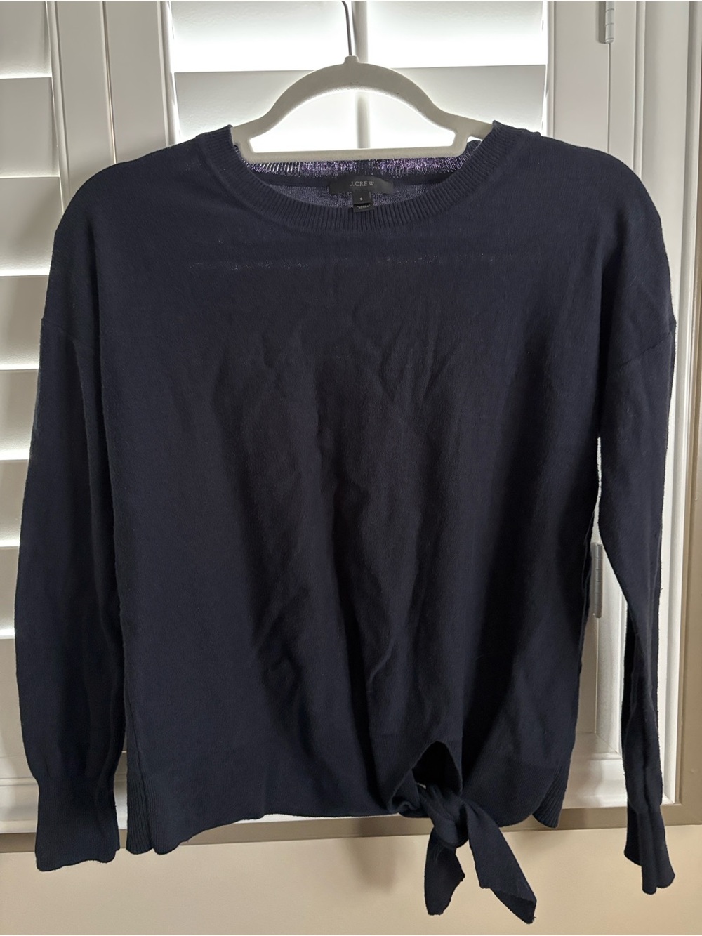 J. Crew 100% Cotton Tie-Front Crewneck Sweater in Navy Blue - Size Small